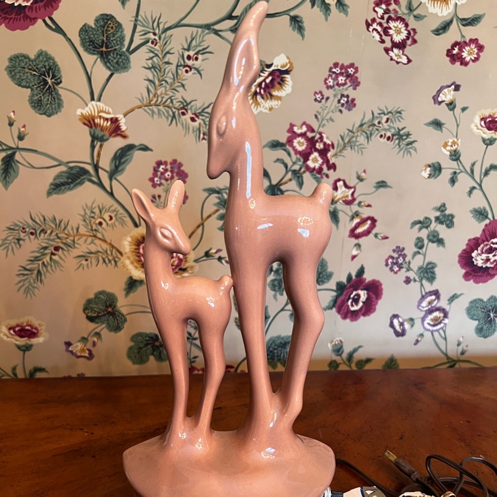 Vintage 1950's KRON MCM Deer With Fawn Ceramic TV Table Lamp NWT